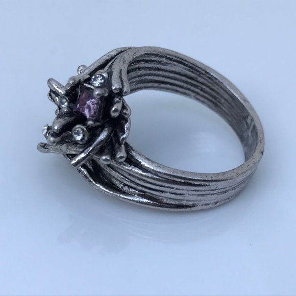 Women Ring Pink Gemstone Silver Tone Wedding Band - Picture 7 of 13